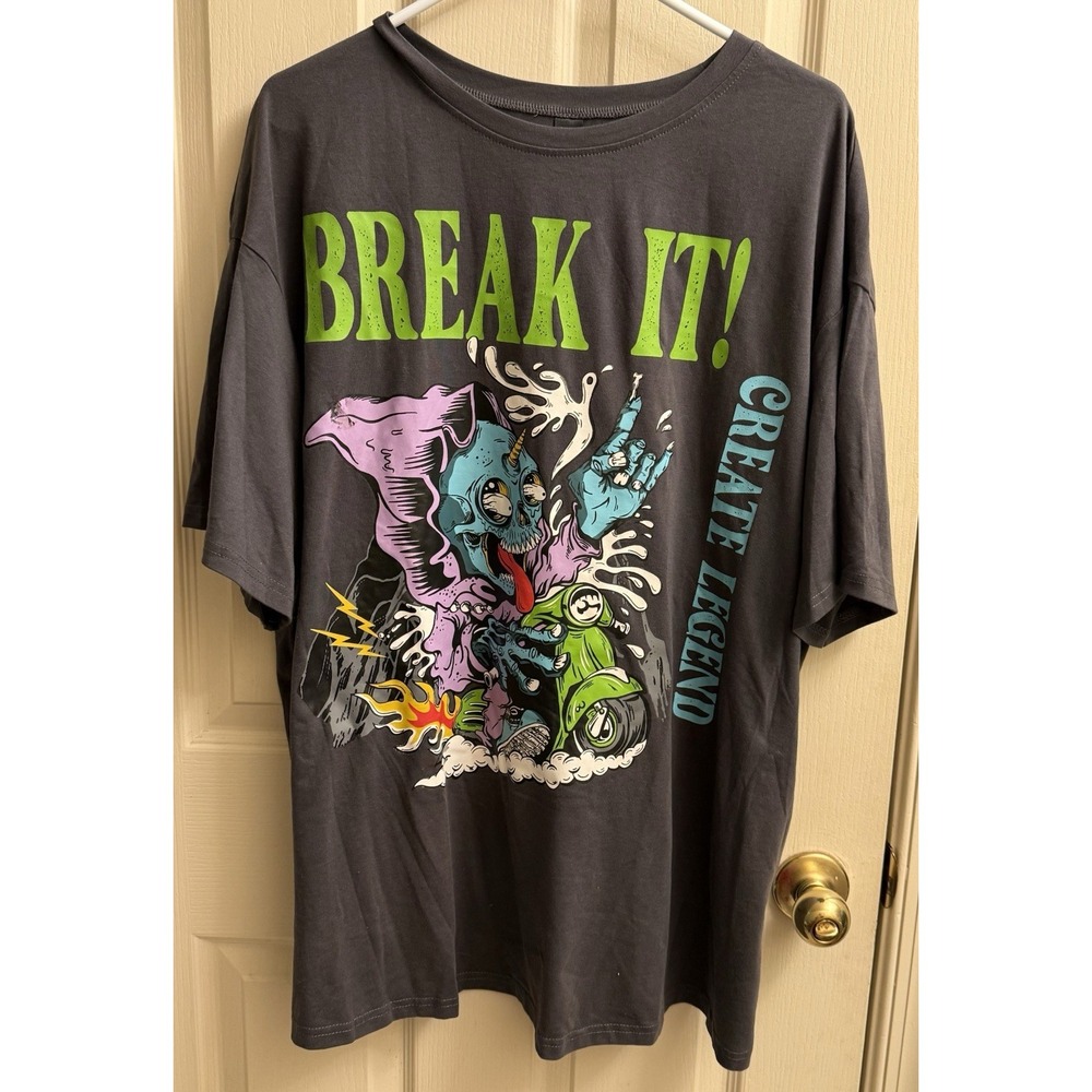 Shein Curve Women's EZwear S/S Graphic Print Tee DM9 Dark Gray 2XL Break It!